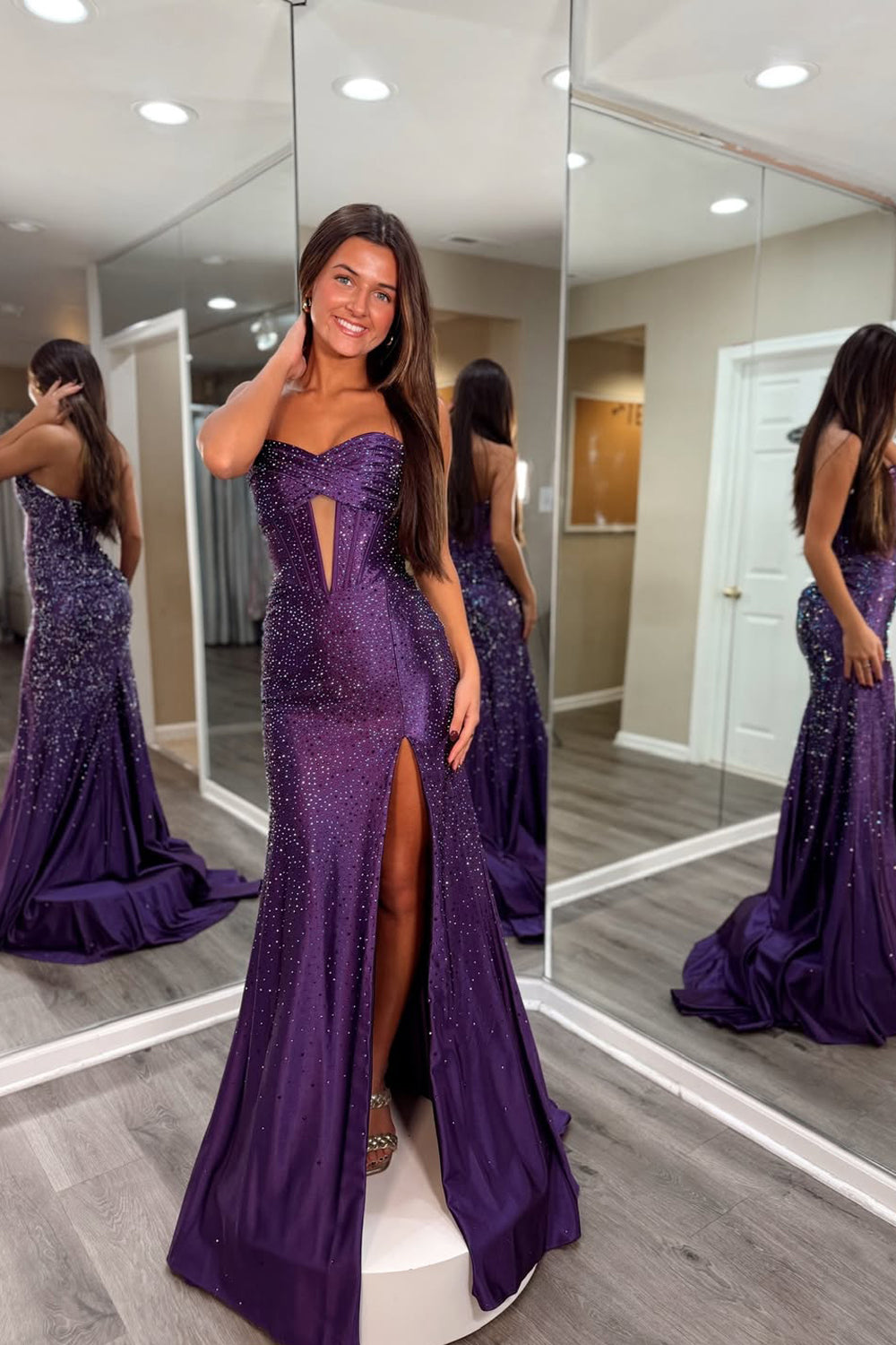 Gorgeous Mermaid Sweetheart Keyhole Neck Purple Satin Prom Dress