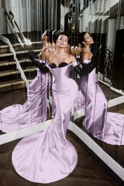 Strapless Sleeveless Long Mermaid Prom Dress With Pleated Gloves