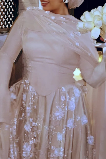 3D Floral Embroidery Corset Streamer Slit Cuff Party Maxi Dress