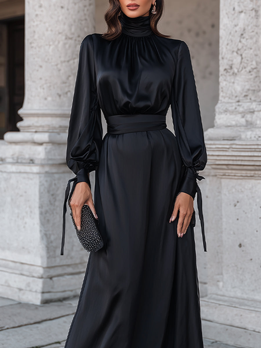 Elegant High-Neck Evening Gown With Draped Silhouette