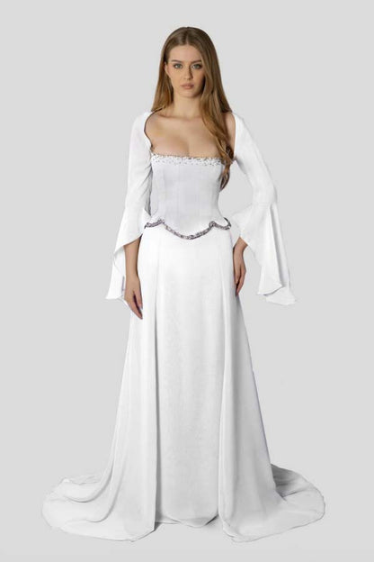 Chiffon Long Sleeves Long Mermaid Prom Dress With Beading Pleated