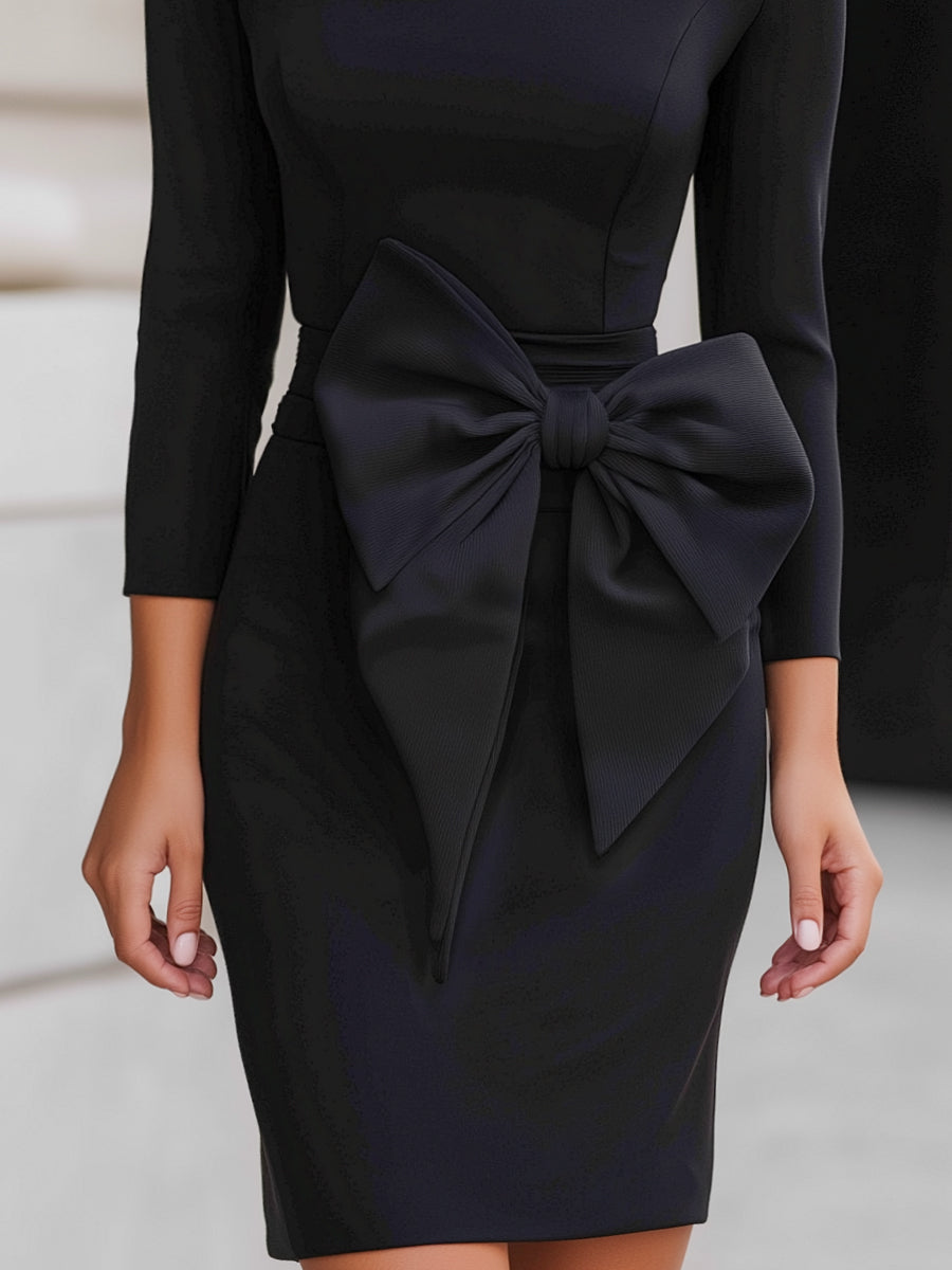 Square-Neck Dress With Oversized Bow Detail