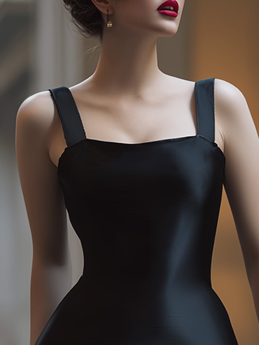 Sleek Satin-Effect Square-Neck Bodycon Midi Dress