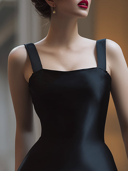 Sleek Satin-Effect Square-Neck Bodycon Midi Dress