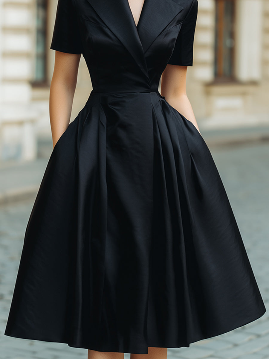 Elegant Tailored A-Line Pleated Midi Dress