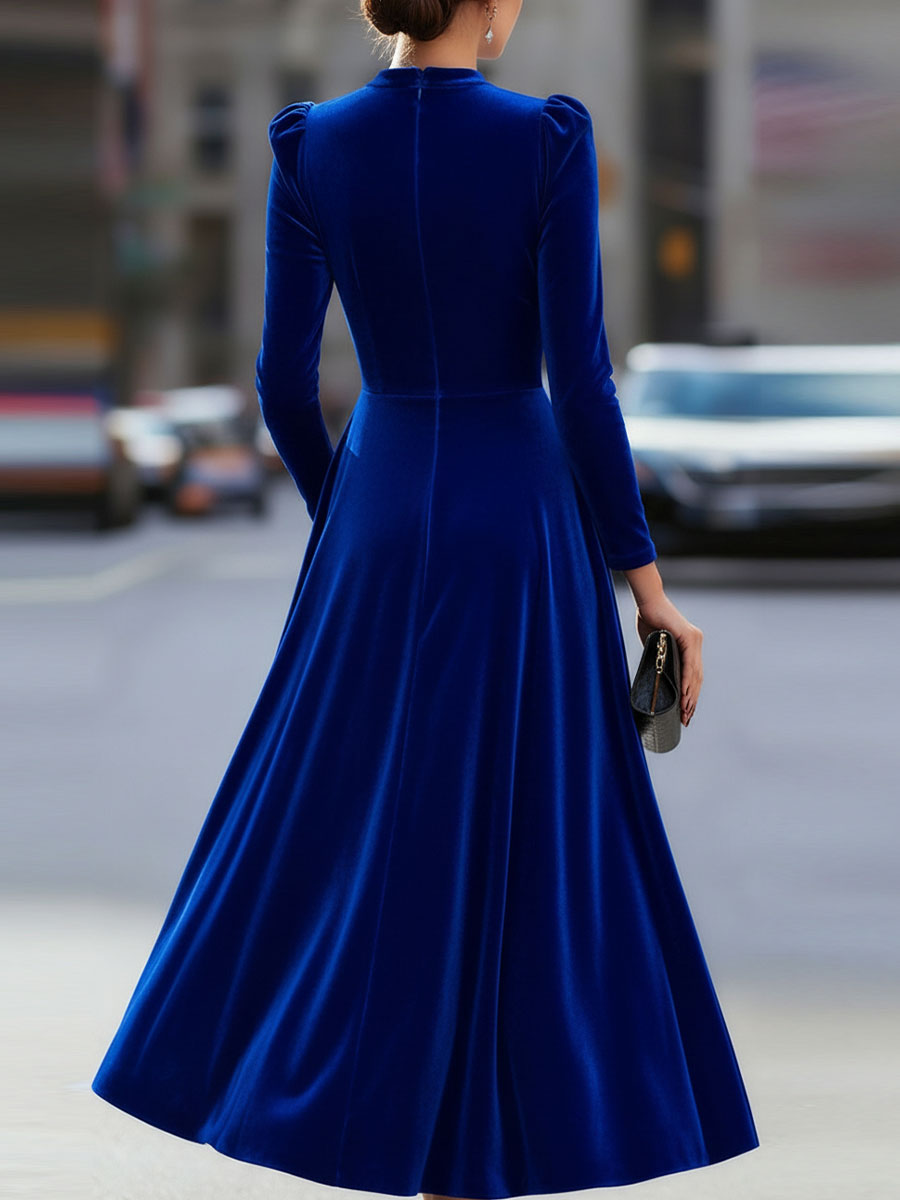 Luxurious   Velvet Long-Sleeve Midi Dress