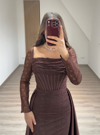Black Long Sleeves Off-Shoulder Corset Sheath Prom Dress