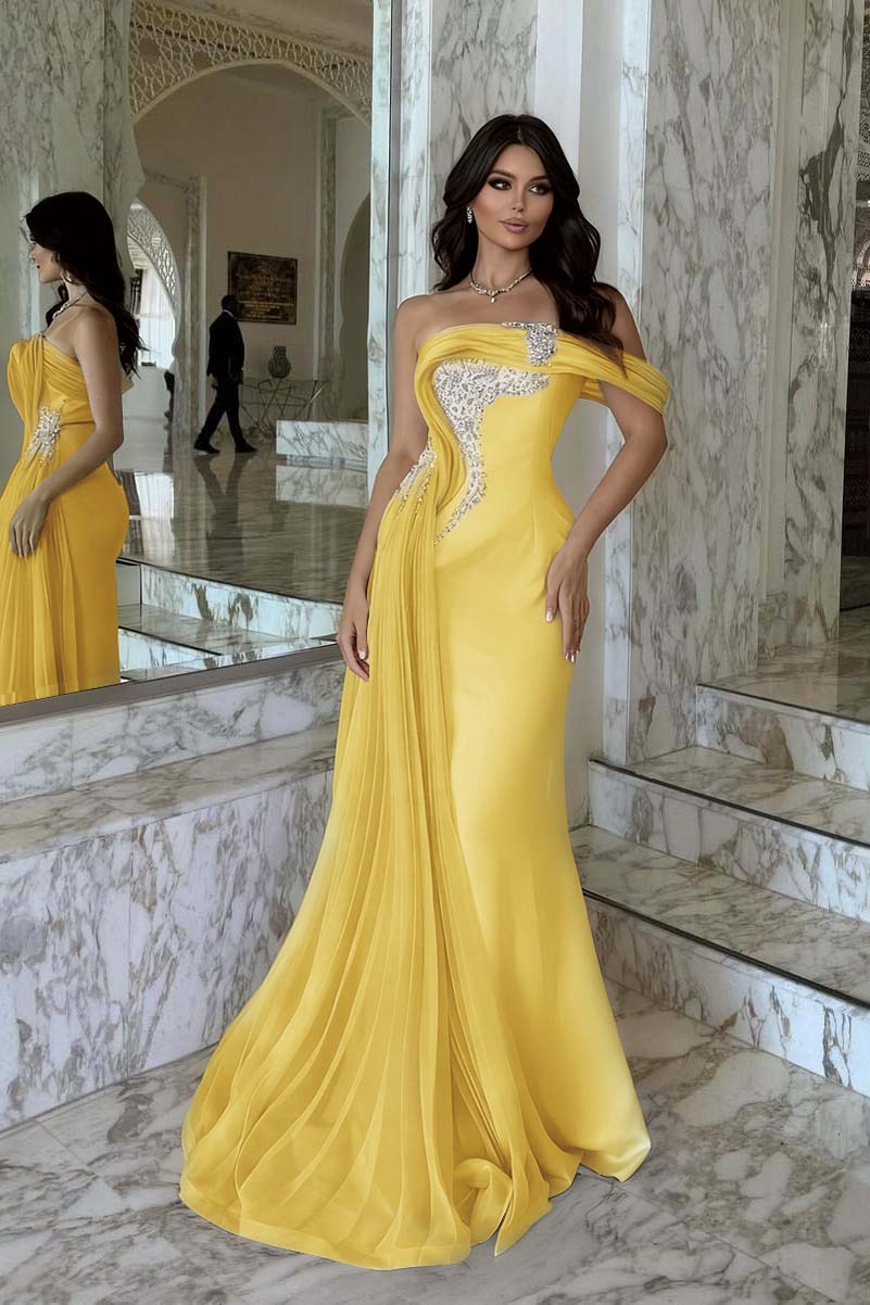 One Shoulder Sleeveless Long Mermaid Prom Dress With Beading