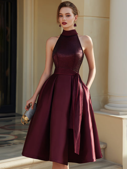 Halter Neck Pleated Midi Dress