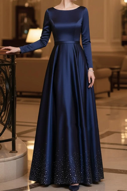 Hot Drilling Cinch Waist Long Sleeve Party Maxi Dress