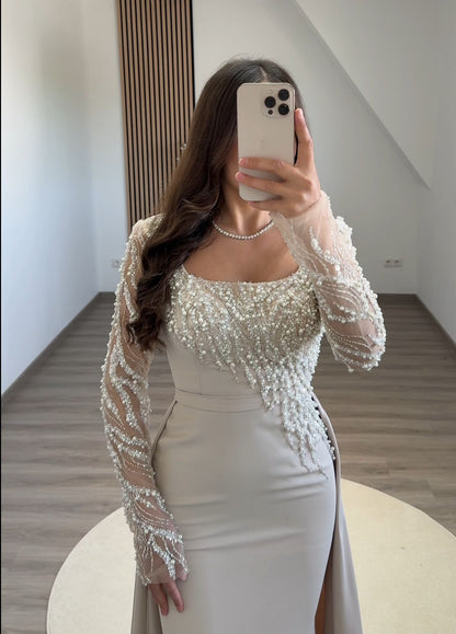 Long Sleeves Square A-Line Evening Dress