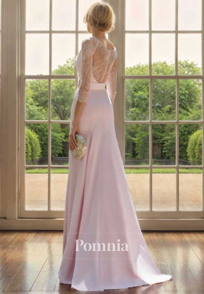 P9018 - Mermaid/Trumpet Long Sleeevs Belt With Slit Long Mother of the Bride Dress