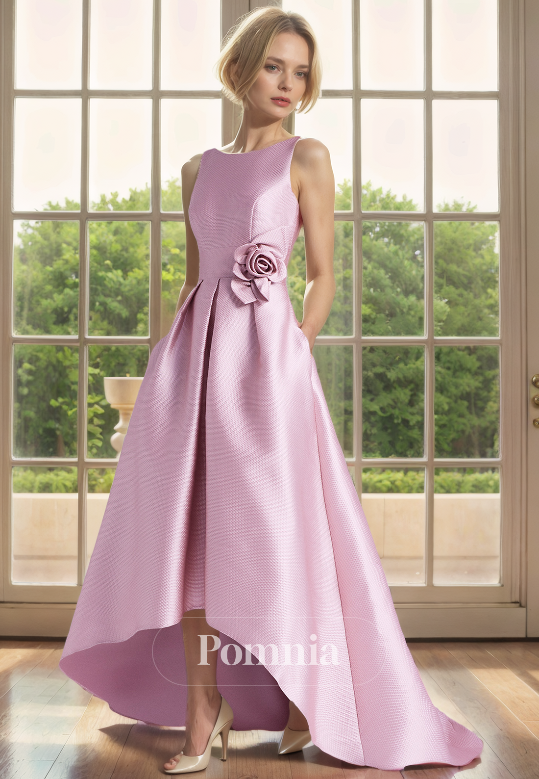 A-Line Scoop Straps Empire-Waist Sleeveless Long Mother of the Bride Dress with Pockets