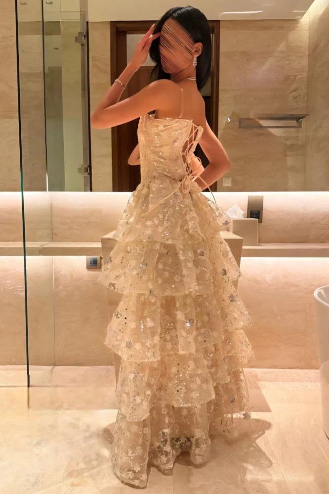 Sweetheart Sleeveless A-Line Tassel Lace UP Sequins Sparkle Evening Dress