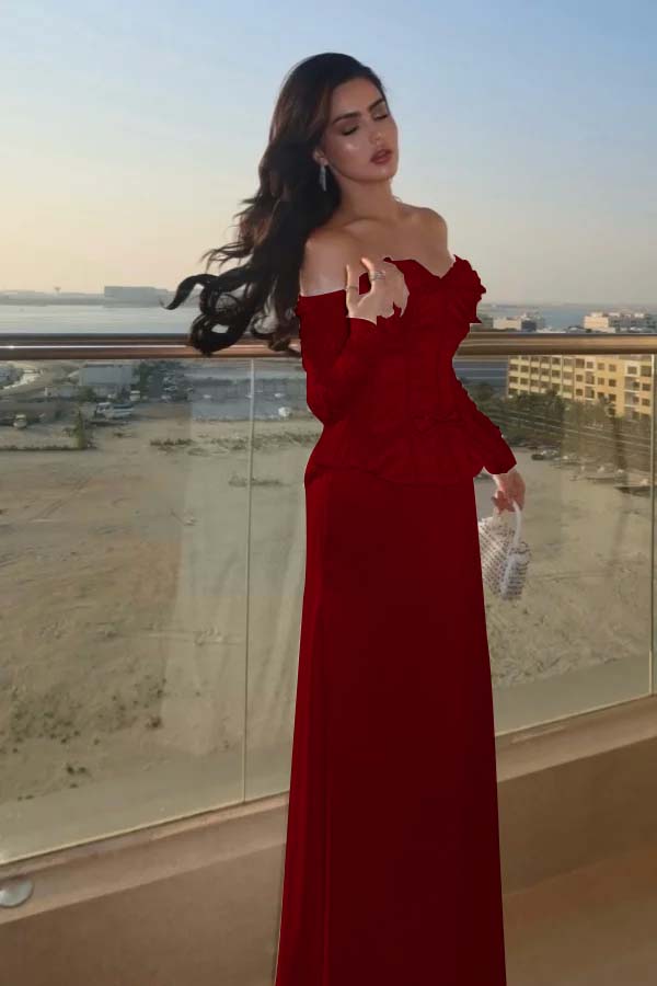 Sweetheart Strapless Long Sleeves Long Prom Dress With Bow And Beadings