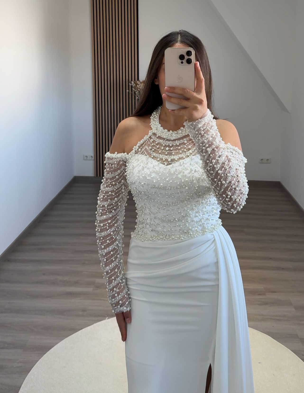 Dusty Sage Long Sleeves Off-Shoulder Feathers Evening Dress