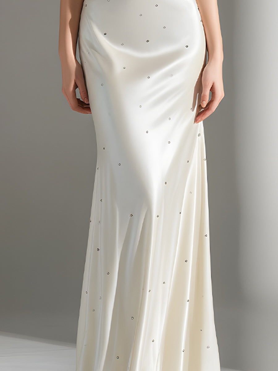 Ivory Crystal-Dot Gown With Ruffled Butterfly Sleeves And Deep-V Bodice