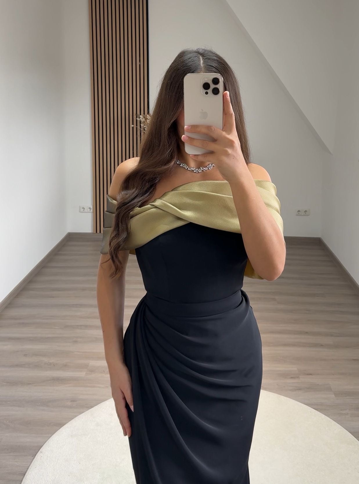 Black Off-Shoulder Sleeveless Slit Ruched Evening Dress