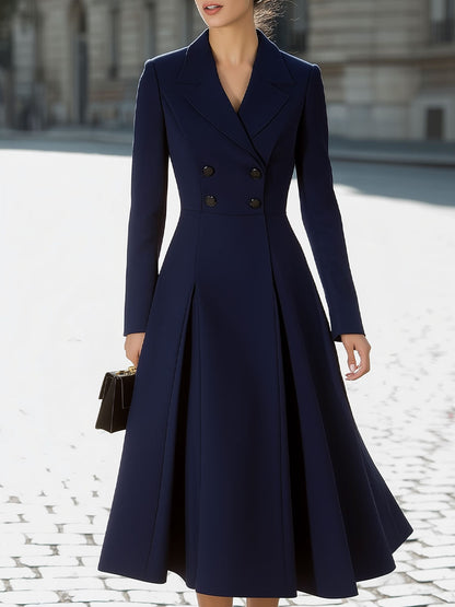 Navy Tailored Double-Breasted Midi Coat Dress