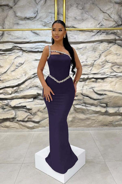 Sleeveless One Shoulder Long Mermaid Prom Dress With Beading