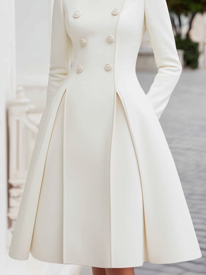 Elegant Double-Breasted Flared A-Line Coat Dress