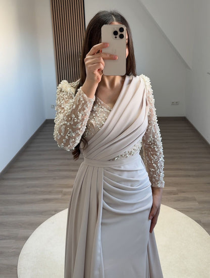 Sheath Spaghetti Straps Square Slit Cape Evening Dress