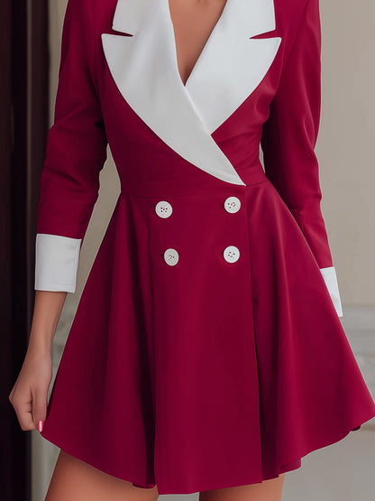 Two-Tone Tailored A-Line Blazer Mini Dress