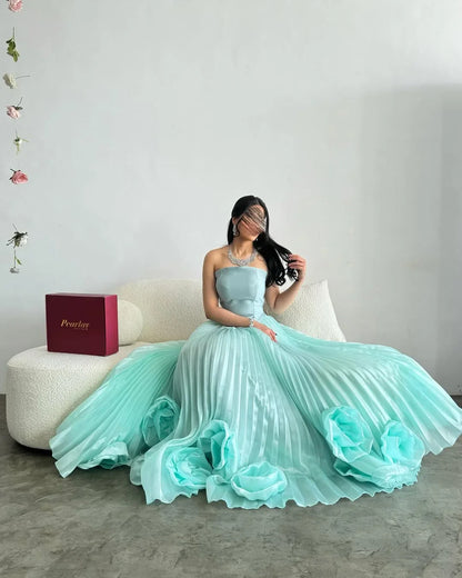 Stunning Mint Green Pleated Strapless Prom Dress