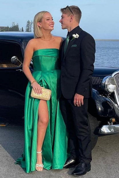 Trendy A Line Strapless Red Long Prom Dress with Split Front