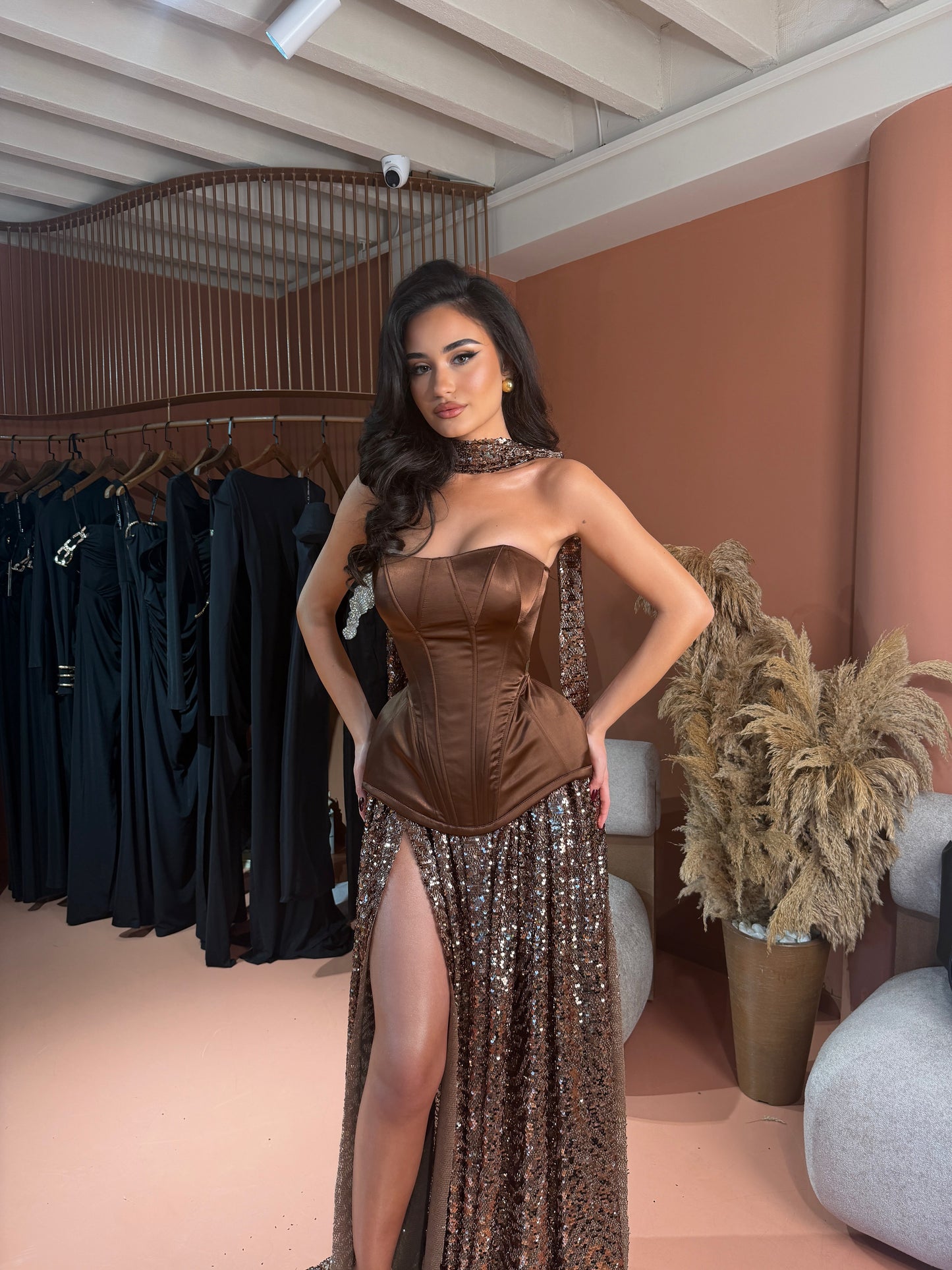 A-Line Sequin Slit Sequins Evening Dress