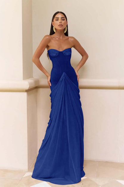 Glamorous Nude Strapless Prom Dress