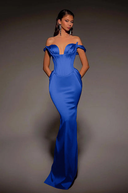 Vintage Gold Mermaid Prom Dress Off-the-Shoulder with Retro