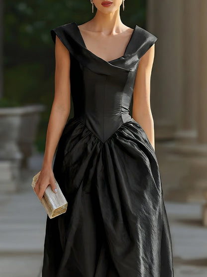 Draped Off-Shoulder Corset Midi Gown