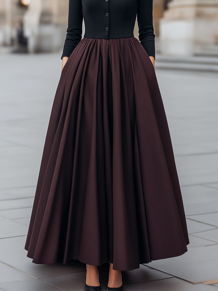 Elegant Two-Tone High Collar Maxi Dress