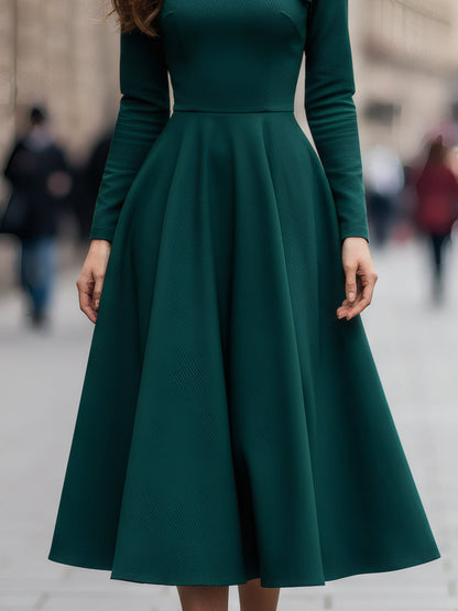 Emerald Draped Neckline Midi Dress