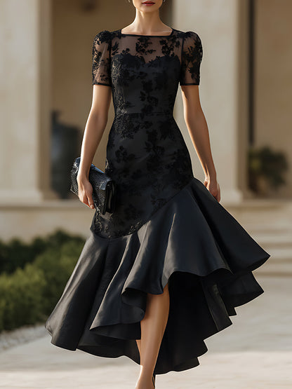 Neckline High-Low Midi Dress With Sculpted Silhouette