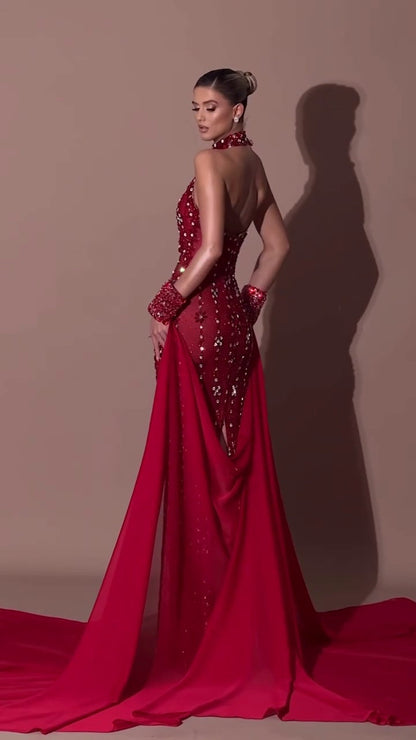 Glamorous Burgundy Halter Prom Dress