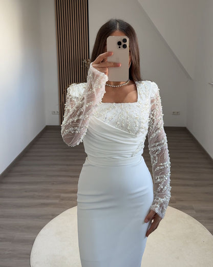 Long Sleeves V-Neck Sequins Corset Mermaid Evening Dress