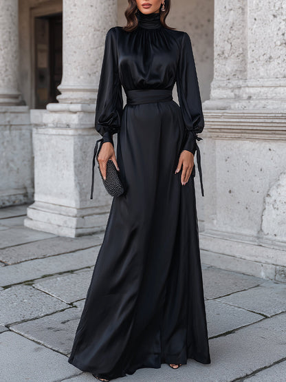 Elegant High-Neck Evening Gown With Draped Silhouette