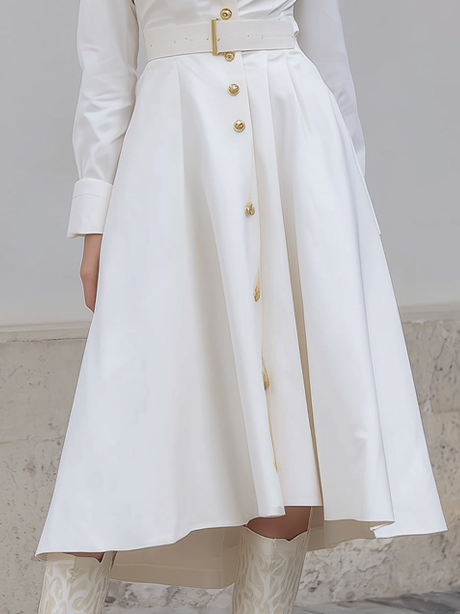 Mooyius White Buttoned Shirt Dress With Belt