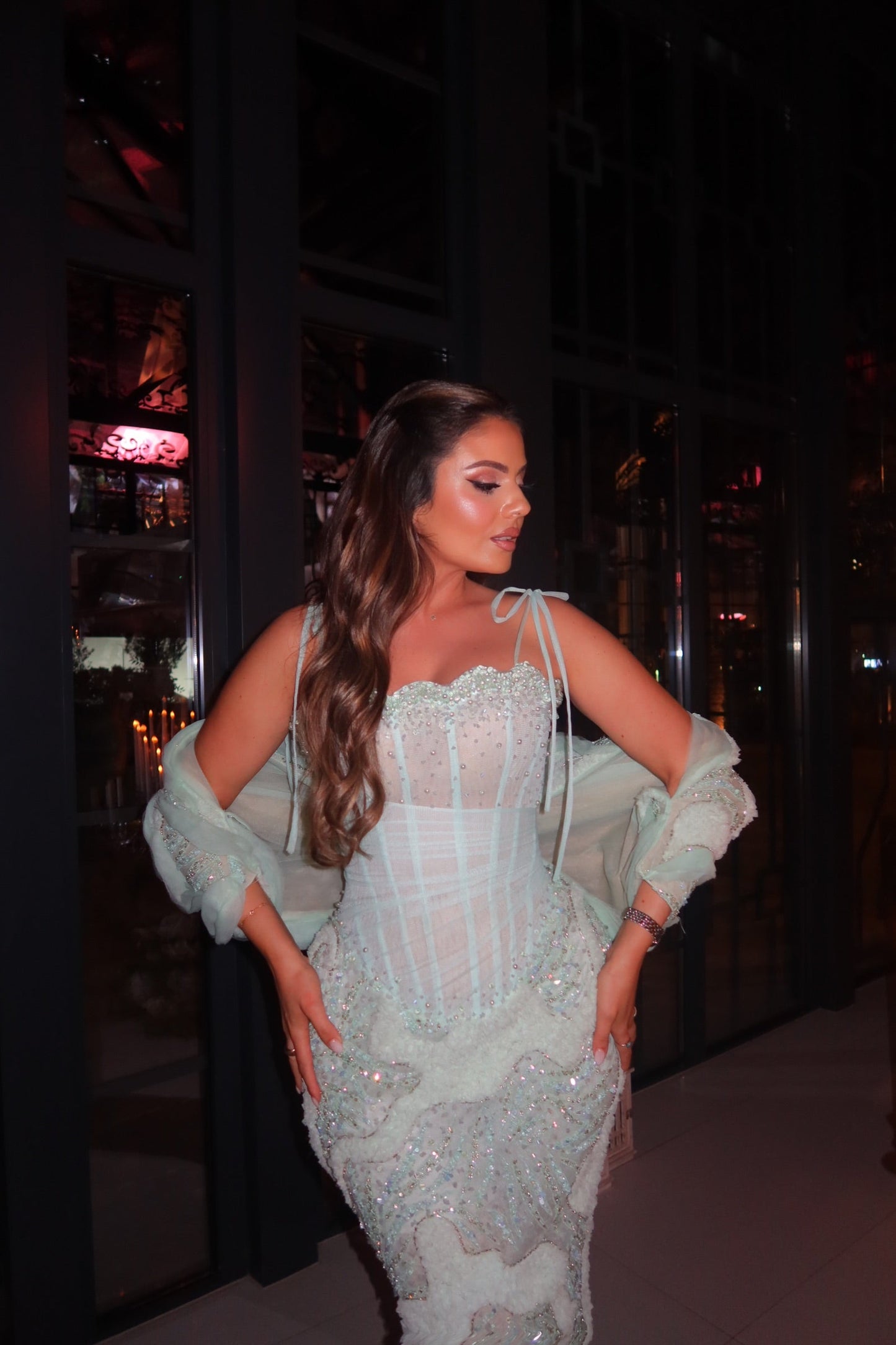 Seafoam Crystal Corset Gown