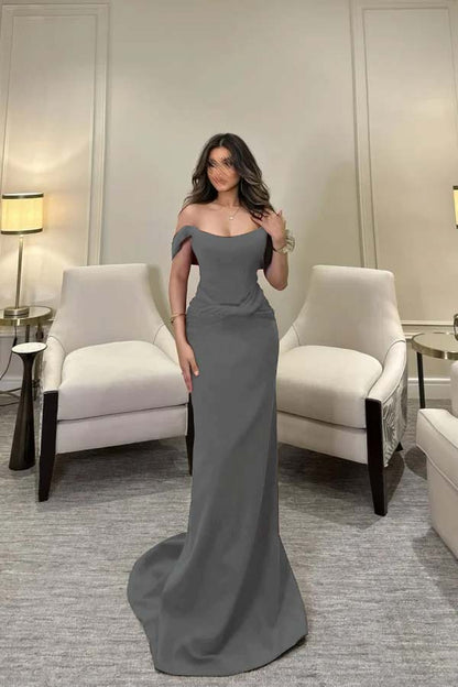 Off The Shoulder Sleeveless Long Mermaid Prom Dress With Pleated