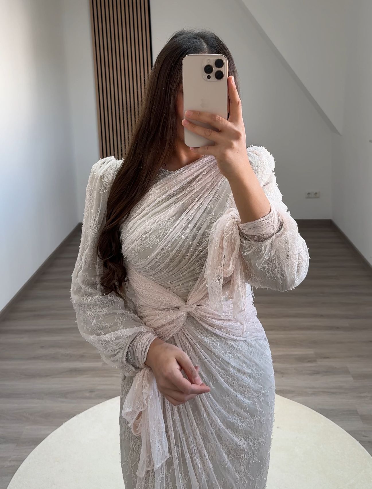 Long Sleves V-Neck Ruched Evening Dress