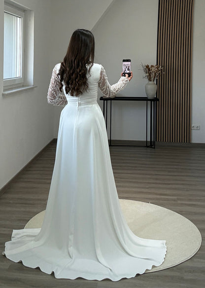 Long Sleeeves Square Appliques Evening Dress