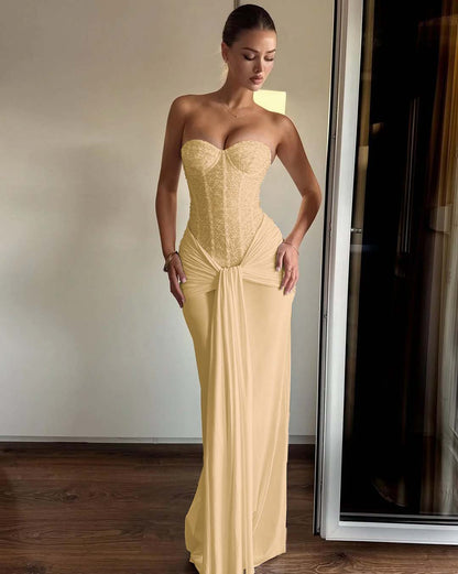 Strapless Sweetheart Sleeveless Long Mermaid Prom Dress With Pleated