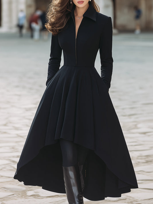 Stylish Zip-Front High-Low Dress
