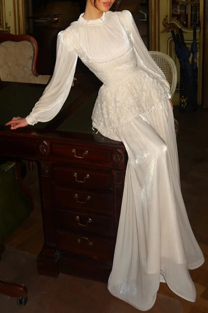 Flower Embroidery Beaded Tassel Pleated Party Maxi Dress