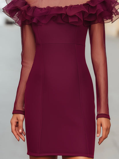 Ruffled Mesh Sleeve Bodycon Dress