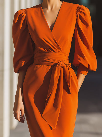 Bold Tangerine Wrap Dress