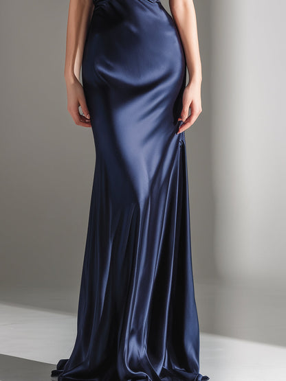 Draped Flutter-Sleeve Plunge Neck Evening Gown